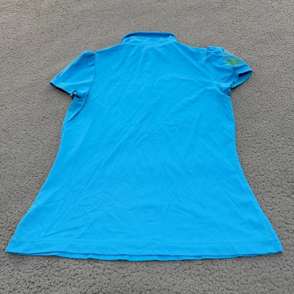 Lilly Pulitzer Luxletic Polo Shirt Womens Small Blue Short Sleeve Gold Buttons